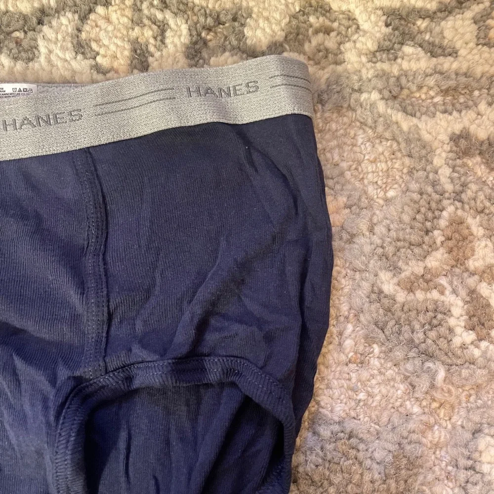 VTG 90s Gray Waist Band Navy Blue Classic Hane Men Brief Large 36-38 100% Cotton